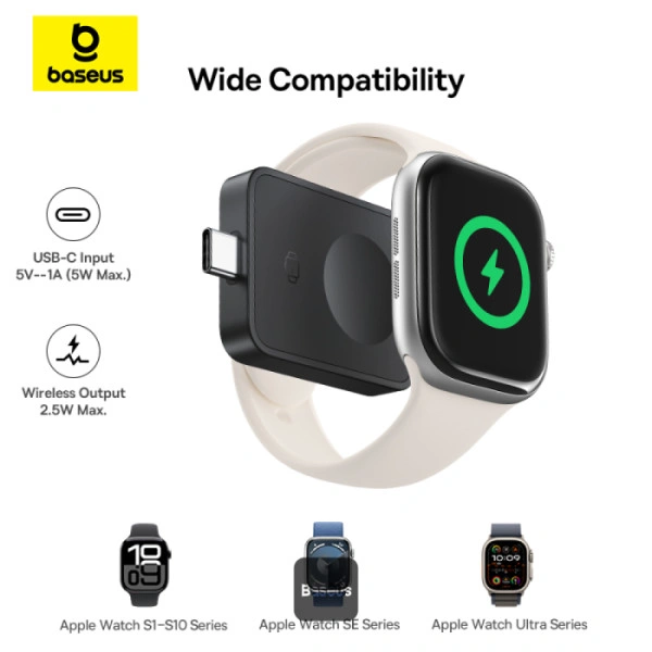 Baseus MagPro Magnetic Wireless Charger for Apple Watch – 2.5W USB-C Travel Charging Pad