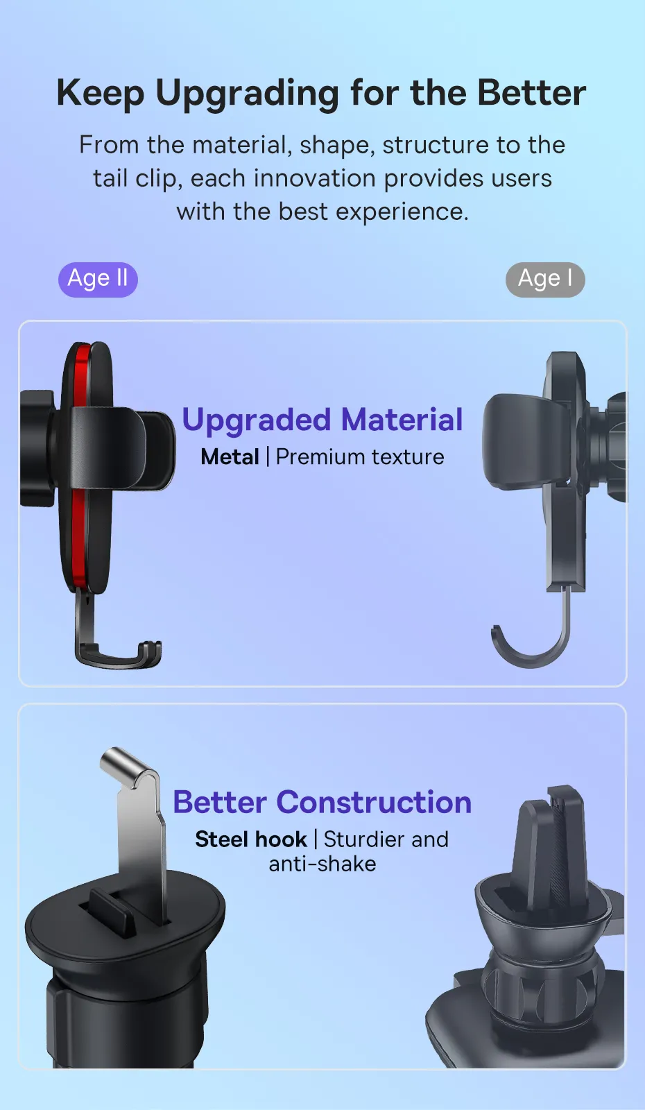 Baseus Metal Age II Gravity Car Phone Holder – Air Vent Mount with Automatic Locking for 4 to 6 Inch Smartphones