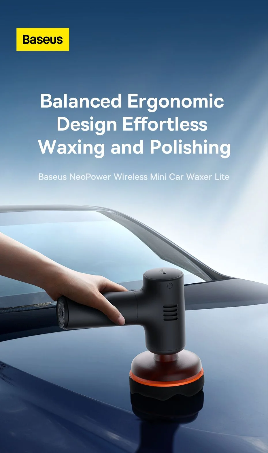 Baseus NEOPower Mini Car Waxer Lite Cordless Automotive Polishing Machine with Adjustable Speed – Black