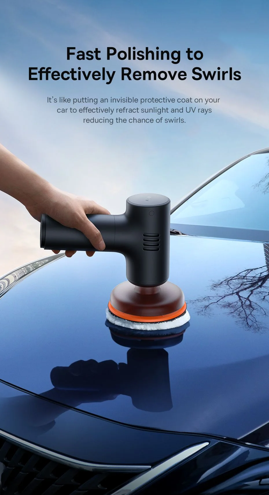 Baseus NEOPower Mini Car Waxer Lite Cordless Automotive Polishing Machine with Adjustable Speed – Black
