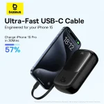 Baseus QPOW Pro+ 20000mAh Power Bank with Built-in USB-C Cable – 22.5W Fast Charging for iPhone 15 and USB-C Devices