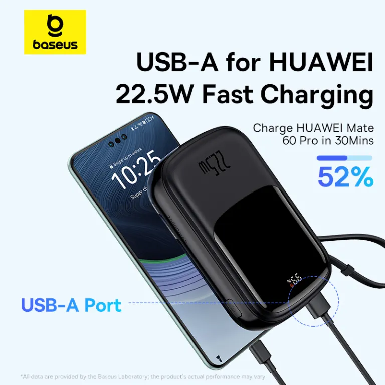 Baseus QPOW Pro+ 20000mAh Power Bank with Built-in USB-C Cable – 22.5W Fast Charging for iPhone 15 and USB-C Devices