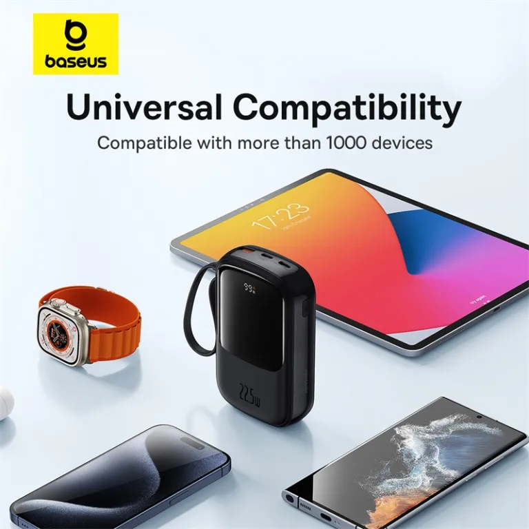 Baseus QPOW Pro+ 20000mAh Power Bank with Built-in USB-C Cable – 22.5W Fast Charging for iPhone 15 and USB-C Devices