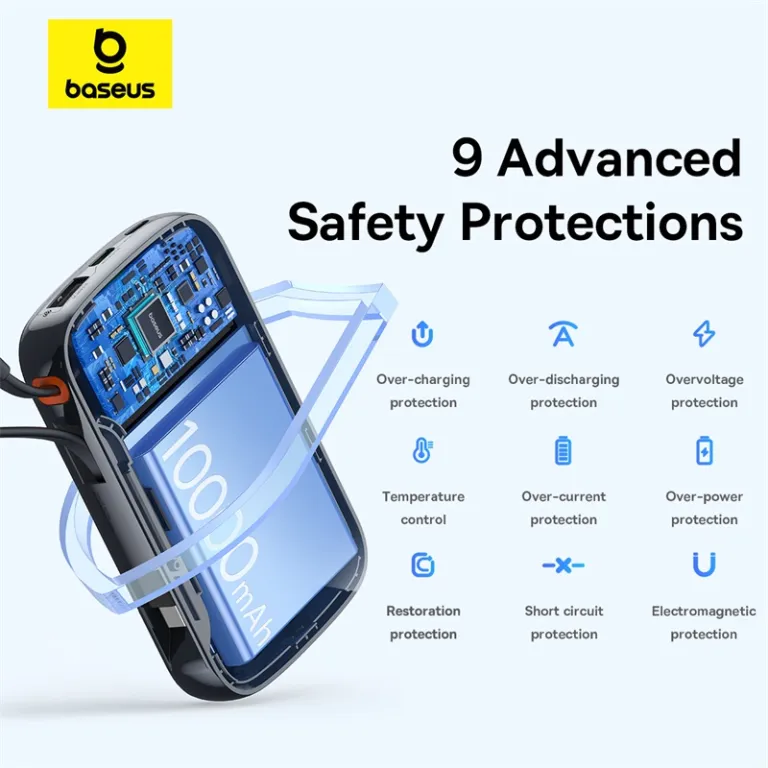 Baseus QPOW Pro+ 20000mAh Power Bank with Built-in USB-C Cable – 22.5W Fast Charging for iPhone 15 and USB-C Devices