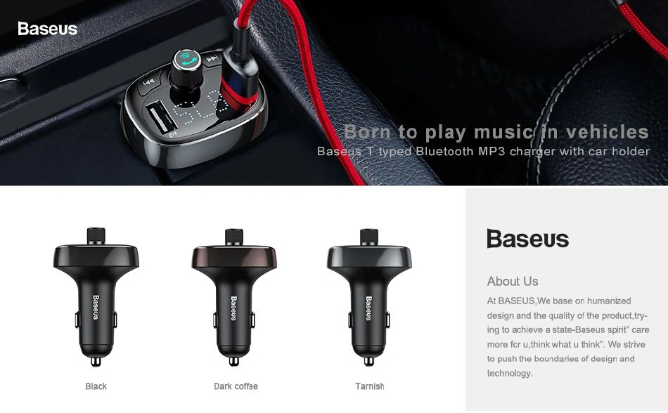 Baseus S09 T-Type Bluetooth Car Charger with FM Transmitter, Dual USB Ports, Handsfree Call, and MP3 Playback