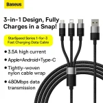 Baseus StarSpeed 3-in-1 Fast Charging Data Cable USB to Lightning Type-C Micro USB 0.6m Black