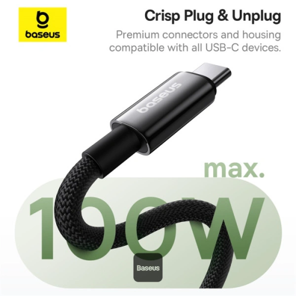 Baseus Tungsten Gold Magnetic 100 W USB‑C to USB‑C Fast Charging Cable 1 m Black
