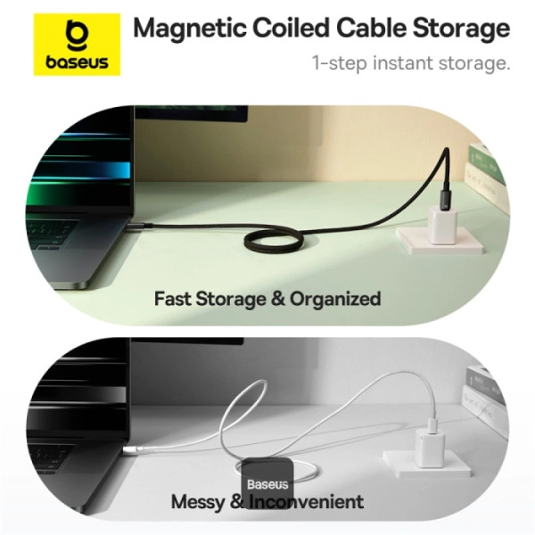 Baseus Tungsten Gold Magnetic 100 W USB‑C to USB‑C Fast Charging Cable 1 m Black