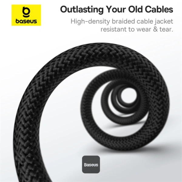 Baseus Tungsten Gold Magnetic 100 W USB‑C to USB‑C Fast Charging Cable 1 m Black