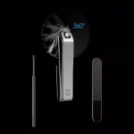 Huohou No Splash Nail Clippers Set with 360° rotating clippers, dot-pattern file, four-ring ear pick, and metal storage case – perfect for travel and hygiene