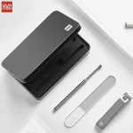 Huohou No Splash Nail Clippers Set with 360° rotating clippers, dot-pattern file, four-ring ear pick, and metal storage case – perfect for travel and hygiene