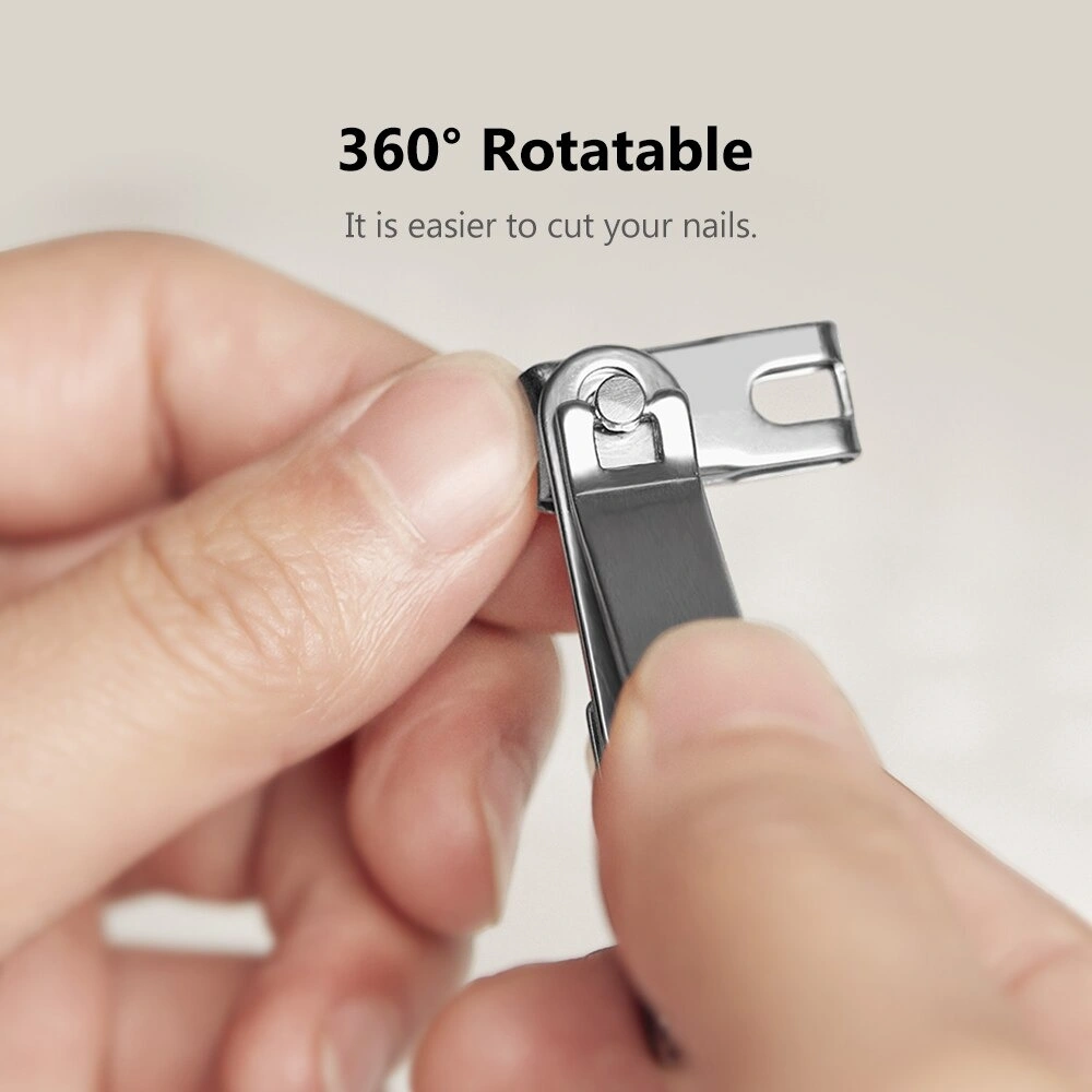 Huohou No Splash Nail Clippers Set with 360° rotating clippers, dot-pattern file, four-ring ear pick, and metal storage case – perfect for travel and hygiene