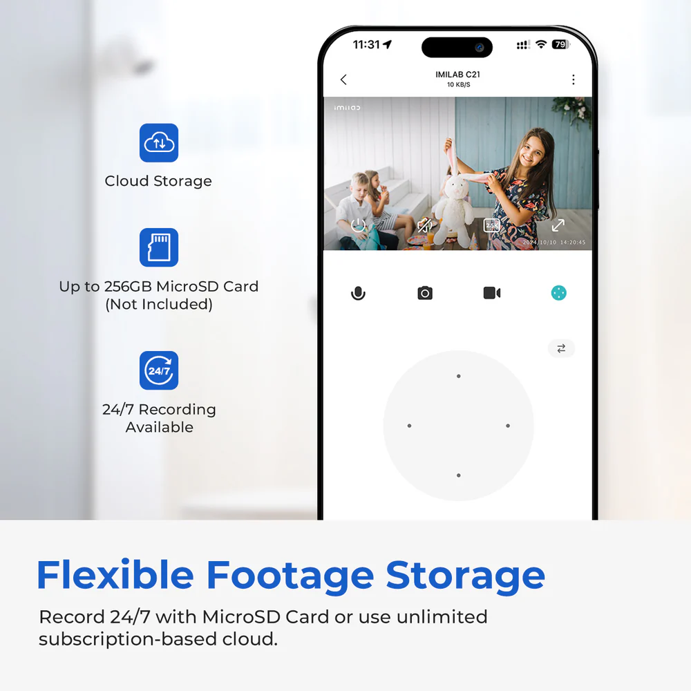 IMILAB C21 2.5K Indoor Camera with 360° pan, AI motion tracking, night vision, and two-way audio for smart home security