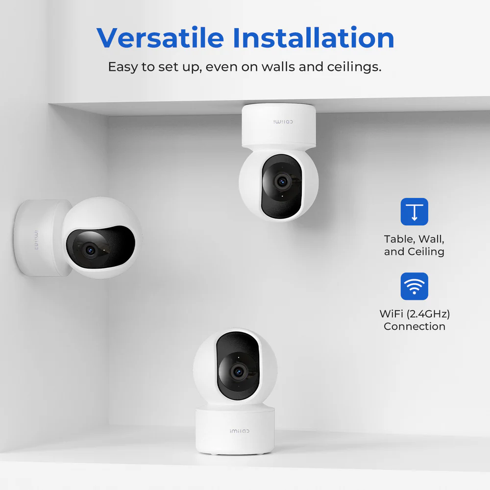 IMILAB C21 2.5K Indoor Camera with 360° pan, AI motion tracking, night vision, and two-way audio for smart home security