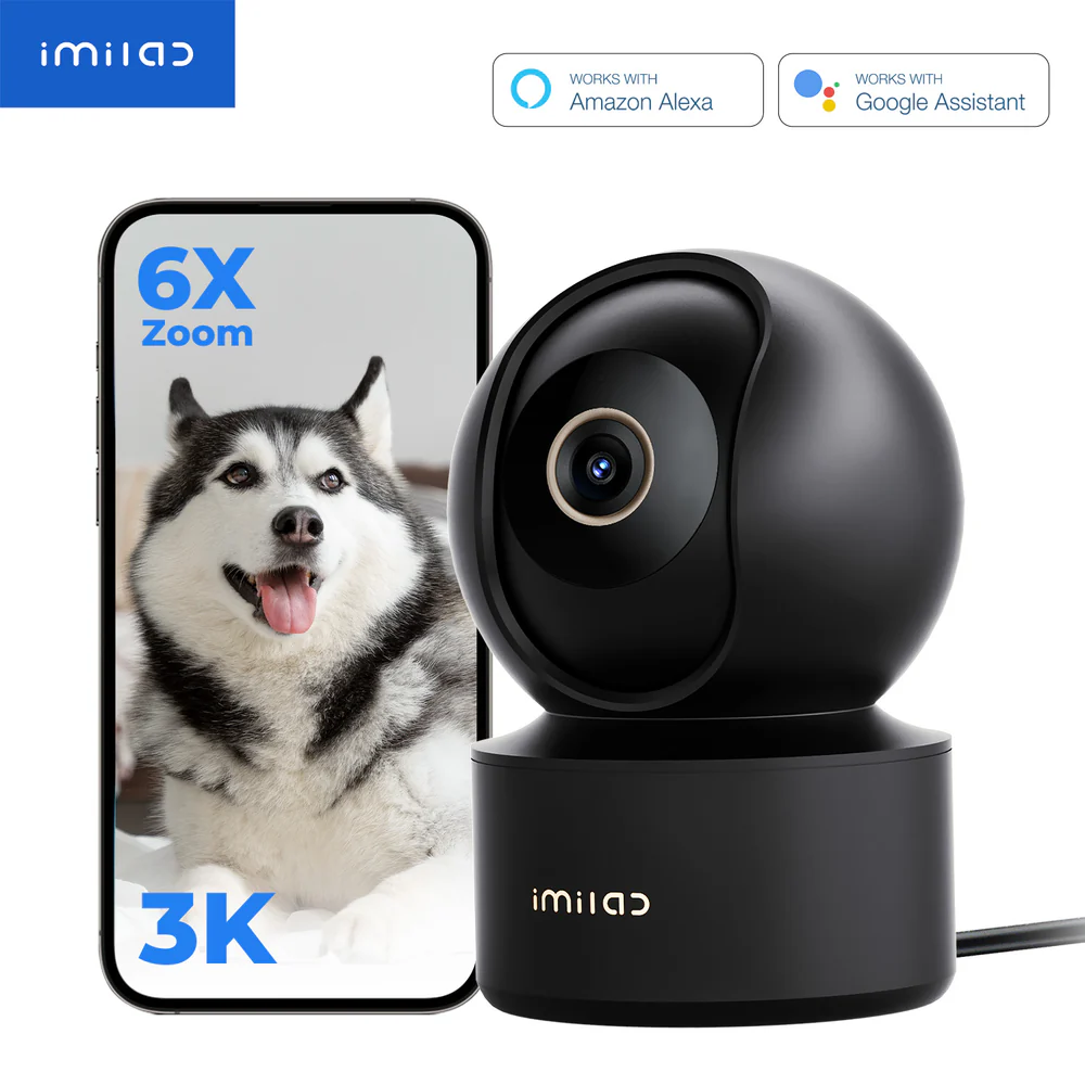 MILAB C22 3K Indoor Camera with 360° rotation, AI motion tracking, night vision, and two-way audio for smart home security