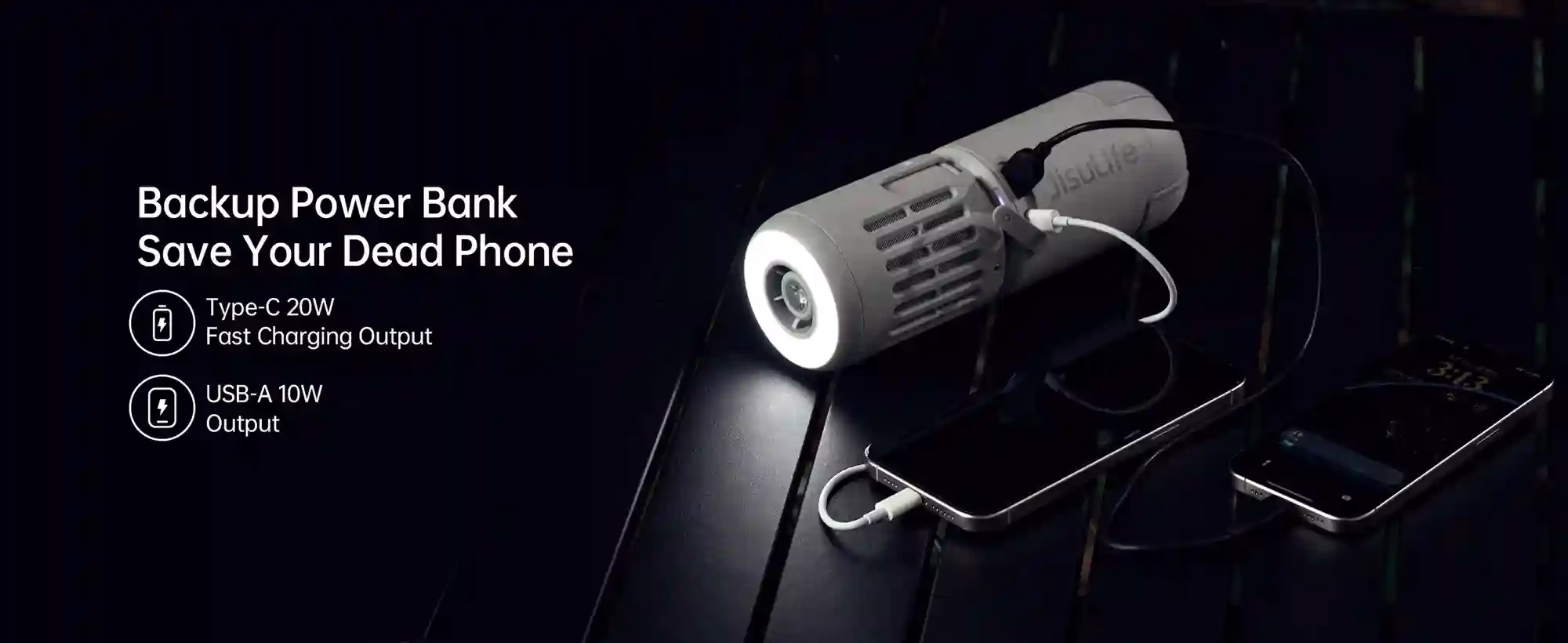  JisuLife Outdoor Fan Ultra1 portable 10‑speed fan with LED light and power bank