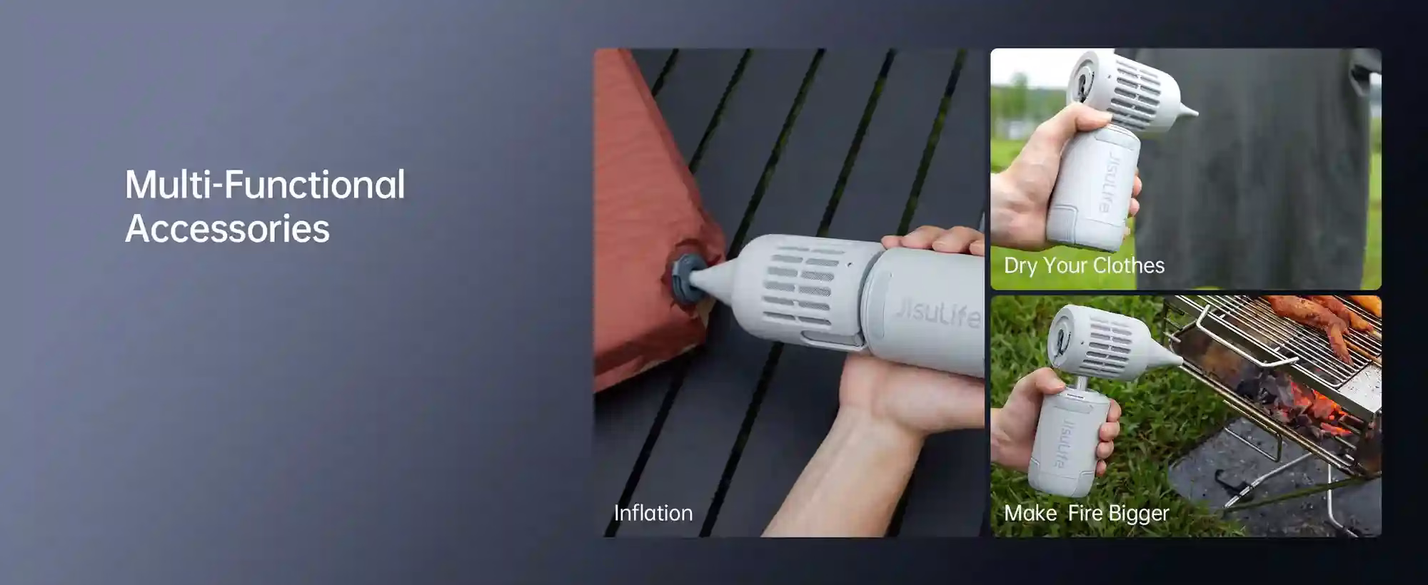  JisuLife Outdoor Fan Ultra1 portable 10‑speed fan with LED light and power bank