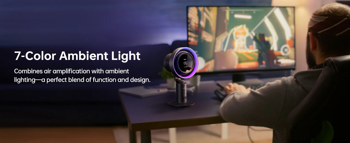 JisuLife Table Fan Pro3 turbo desk fan with 7‑color ambient light and 8000 mAh battery