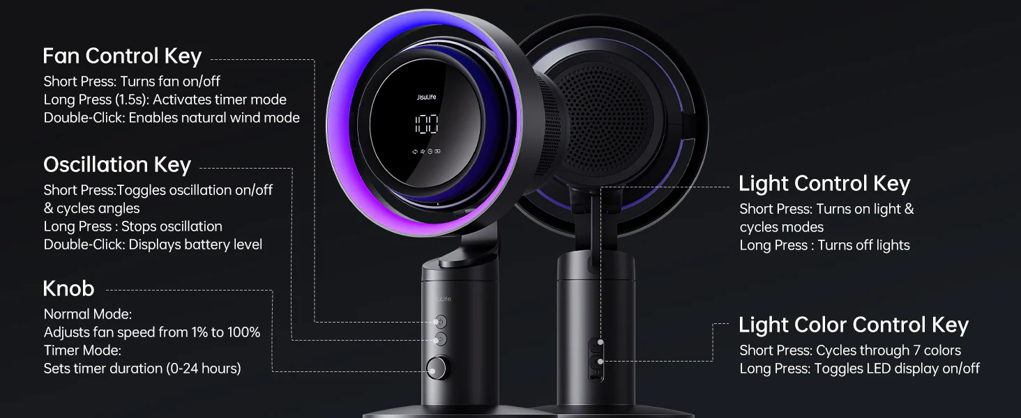 JisuLife Table Fan Pro3 turbo desk fan with 7‑color ambient light and 8000 mAh battery