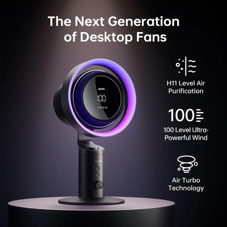 JisuLife Table Fan Pro3 turbo desk fan with 7‑color ambient light and 8000 mAh battery