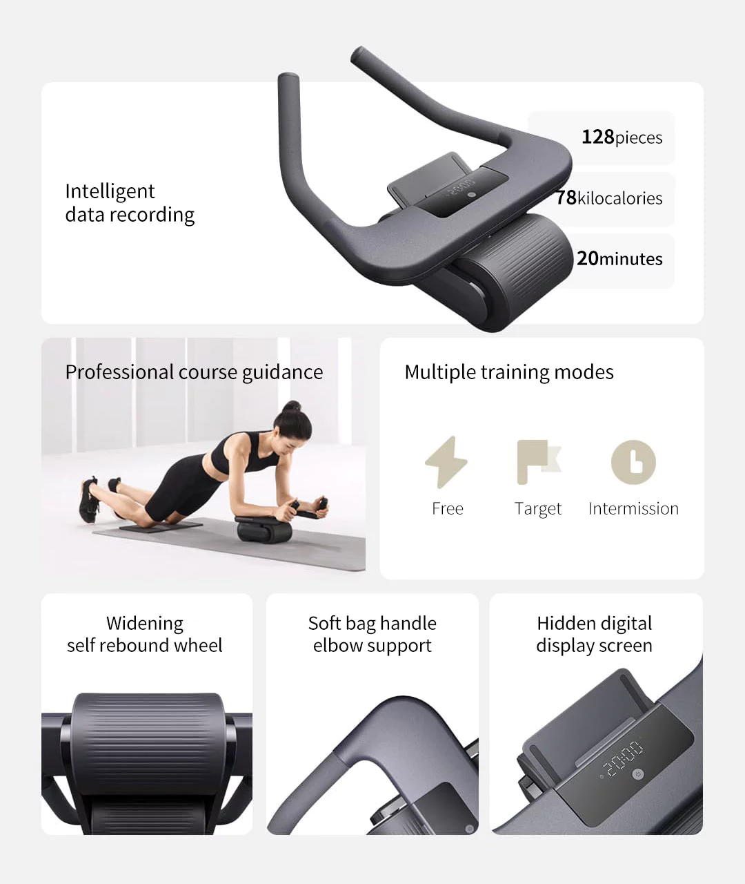 Mijia Smart Abdominal Wheel MJJFL01YM with Self-Rebound, LED Display, and App-Guided Training