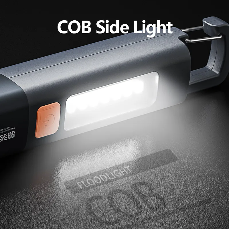 Smiling Shark SD1023 LED Flashlight with hook, USB rechargeable, 3 lighting modes, COB side light, camping-ready torch