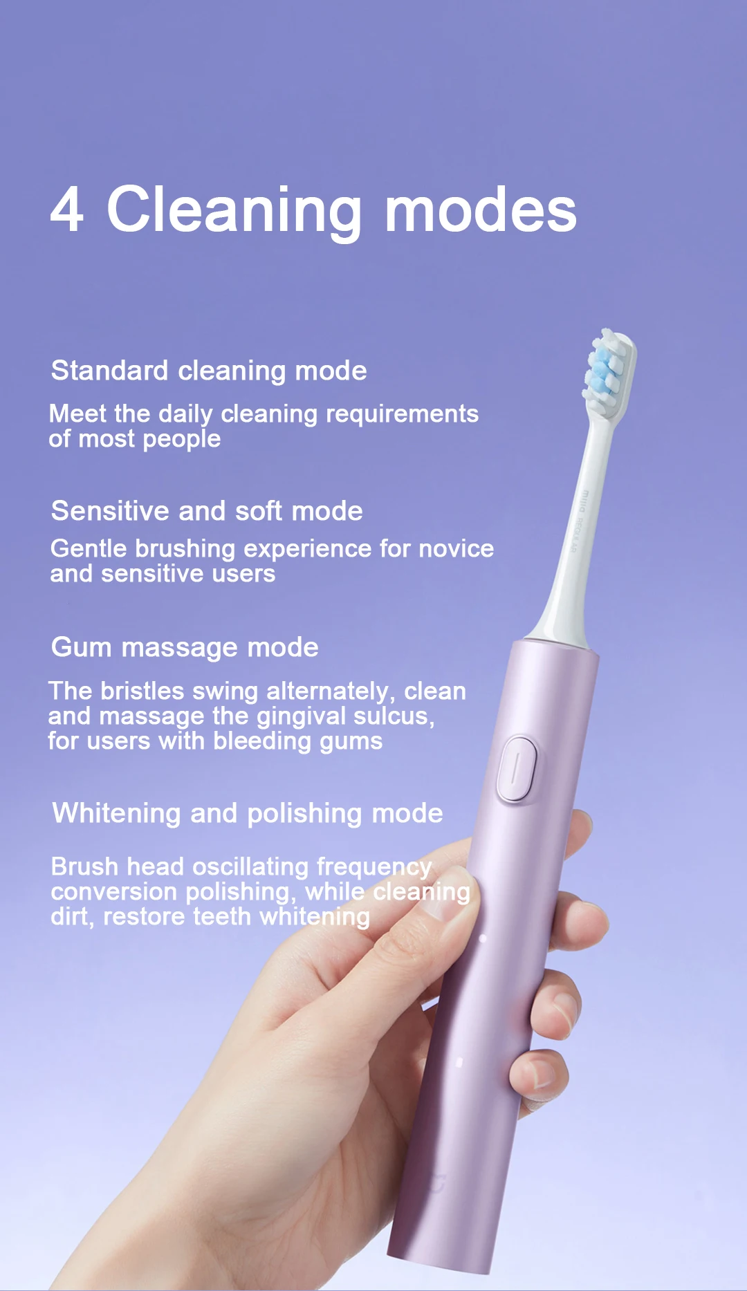 Xiaomi Electric Toothbrush T302 with 4 brushing modes, IPX8 waterproof, wireless charging, and 150-day battery