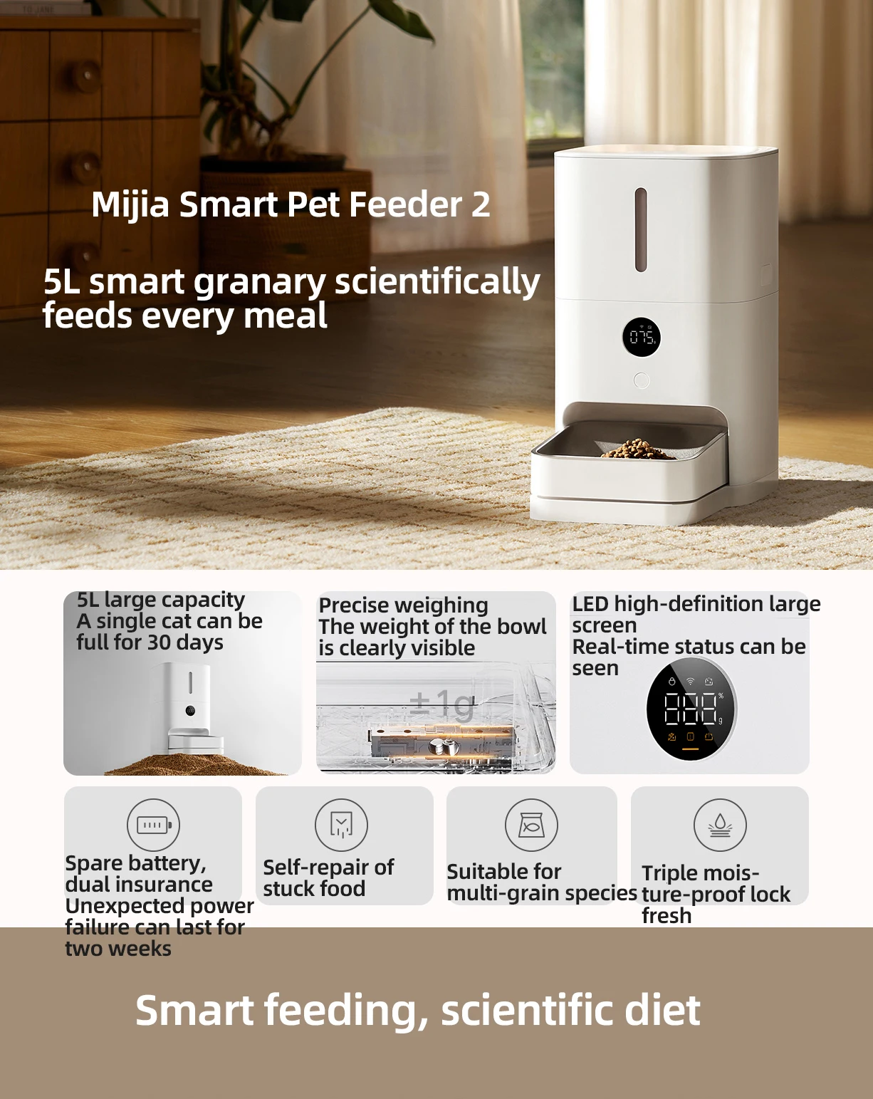 Xiaomi Mijia Smart Pet Feeder 2 MJWSQ02 – 5L HD Automatic Pet Feeder with Mijia App Control