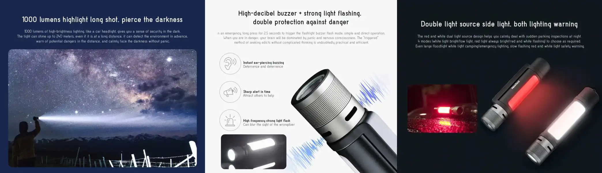 Xiaomi NexTool Outdoor 6 in 1 Thunder Flashlight – 1000 lumen zoomable LED light with USB charging, power bank, emergency siren, and magnetic handle