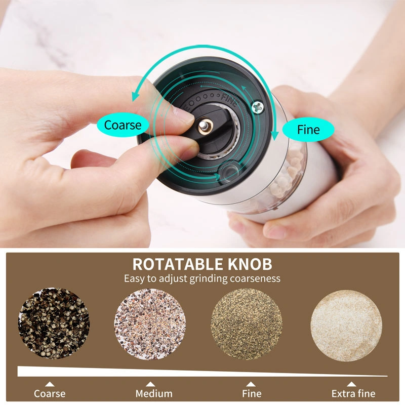 CIRCLE JOY Rechargeable Electric Salt and Pepper Grinder Set – Stainless Steel with LED Light