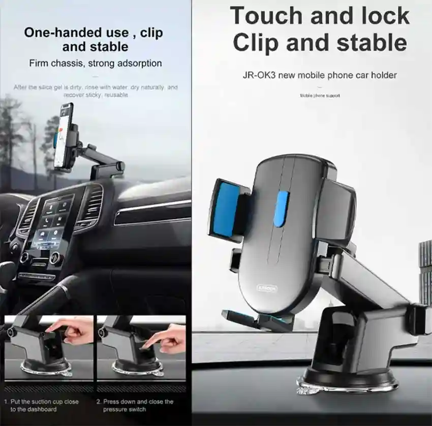 JOYROOM JR-OK3 Car Phone Holder – Mouse Shape with Flexible Telescopic Arm & One-Handed Operation