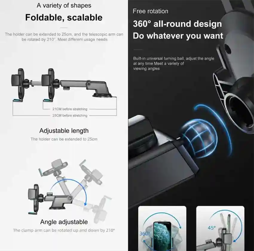 JOYROOM JR-OK3 Car Phone Holder – Mouse Shape with Flexible Telescopic Arm & One-Handed Operation