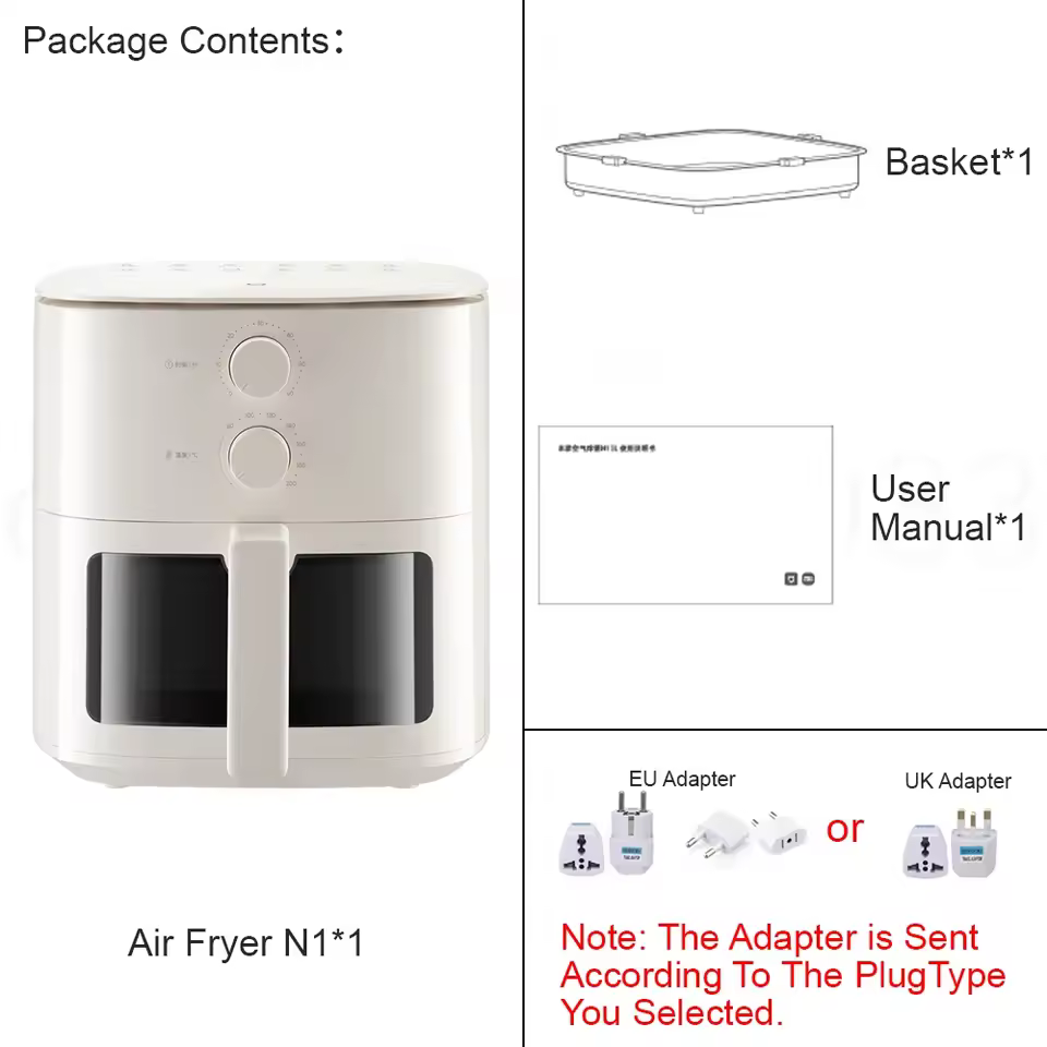 Mijia Smart Air Fryer N1 5L – Transparent Window, Flip-Free Cooking, 1200W Power