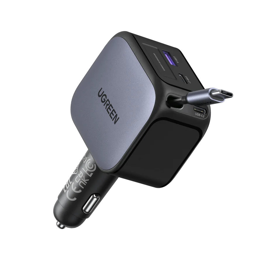 ugreen-145w-retractable-car-charger-ec604-built-in-usb-c-cable-fast-charging