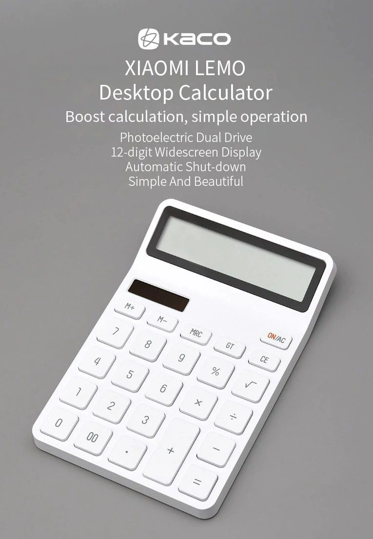 Xiaomi Kaco LEMO Electric Calculator with 12-digit LCD display and intelligent auto shutdown