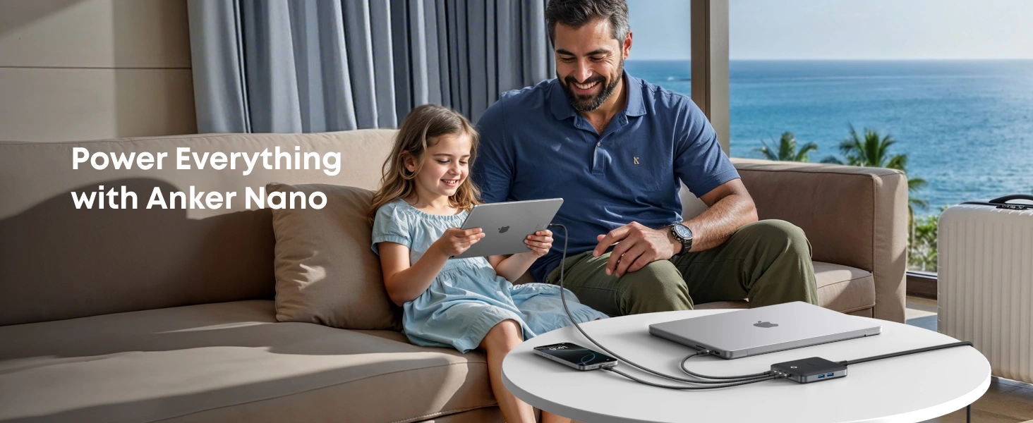 Anker 130W 6 Port PIQ 3.0 and GaN Nano Fast Charger A2155 with USB C and USB A ports for laptops phones and tablets