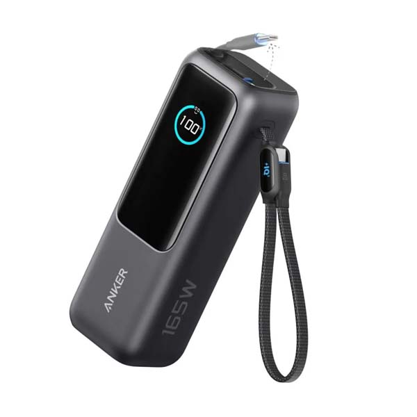 Anker Laptop Power Bank 25K mAh 165W A1695 with Built In Retractable Cables and Smart Display
