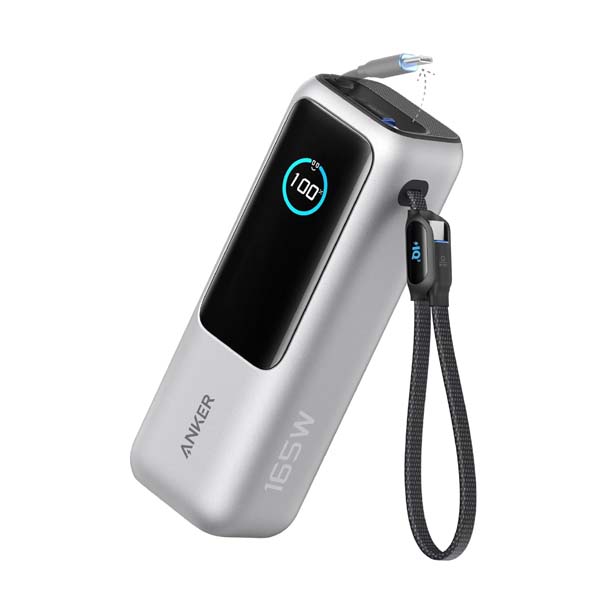 Anker Laptop Power Bank 25K mAh 165W A1695 with Built In Retractable Cables and Smart Display