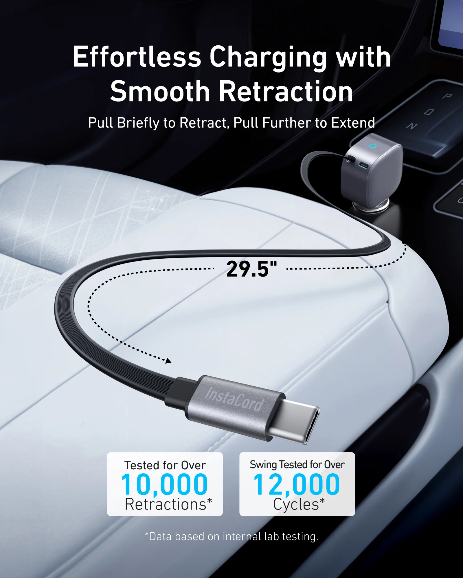 Anker Nano 75W Car Charger A2738 with built in retractable USB C cable and dual USB C ports for fast in car charging laptops phones tablets