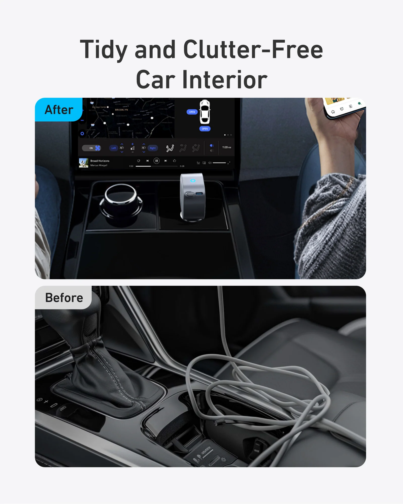 Anker Nano 75W Car Charger A2738 with built in retractable USB C cable and dual USB C ports for fast in car charging laptops phones tablets