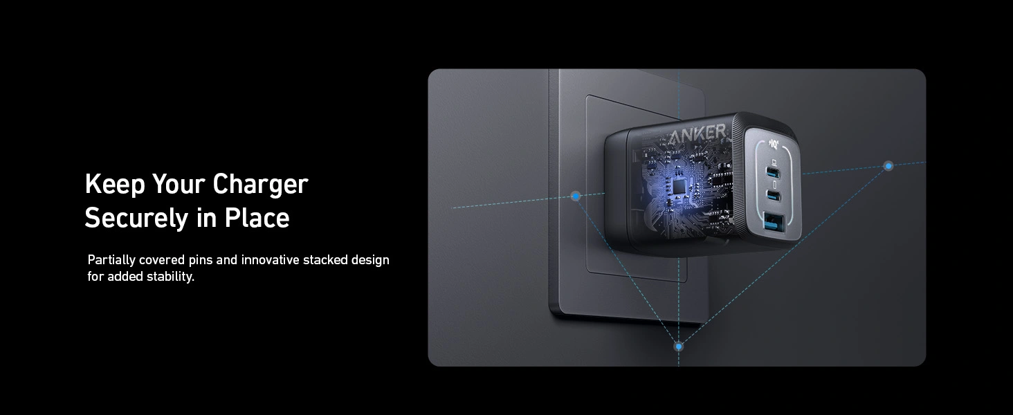 Anker Prime 67W GaN Wall Charger A2669 with 2 USB C and 1 USB A ports for fast charging laptops tablets and smartphones
