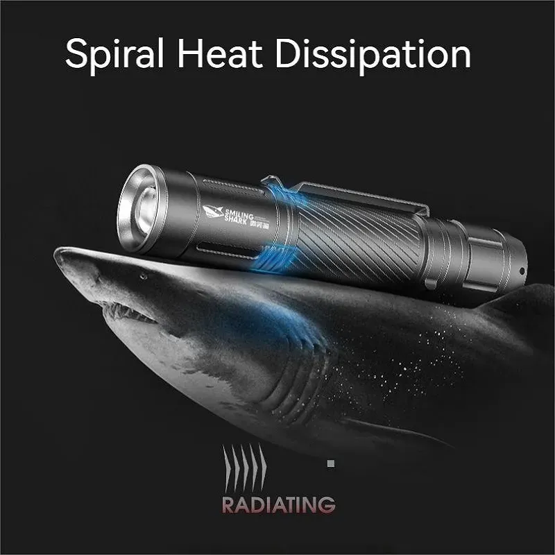SMILING SHARK SD7115 Flashlight Strong Light Charging Ultra Bright Range Features: Lamp Model:SD-7115 Material: Aluminum alloy Battery: Built-in large capacity Lithium battery. Gears: Modes(Strong light, Middle light,Strobe SOS) Portable Metal Clip Design:SD-7115E Flash light has metal clip design,which is portable and easy to carry. Widely Used: Suitable for yard,garden,barbecue orCamping Hiking and other outdoor activities. Easy to Operate- This light can switch modes by pressing a button (Strong light,Middle light,Strobe,SOS). Waterproof – Flashlight with Waterproof, make this flashlight perfect for using in the raining, snowing,but it can not be used underwater.