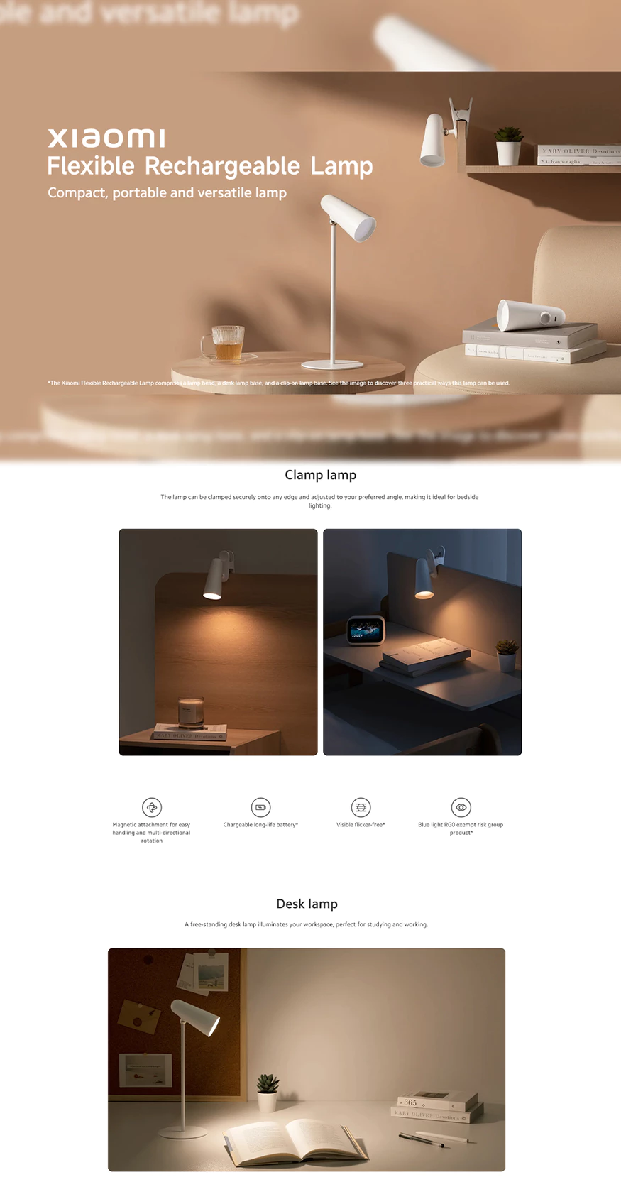 Xiaomi MJTD05YL Flexible Rechargeable LED Desk Lamp with Magnetic Clamp and Long Battery Life