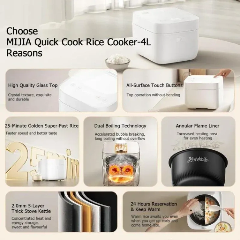 Xiaomi Mijia 4L Quick Cook Rice Cooker MFB08M with Steamer Tray – 860W Smart Cooking