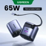 UGREEN Nexode 65W GaN USB C Retractable Charger with built-in cable and 3-port fast charging for iPhone, Samsung, MacBook, Pixel, iPad