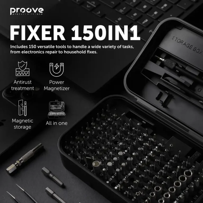 Proove Fixer 150-in-1 Screwdriver Repair Tool Kit Set Black with Chrome-Vanadium Bits and ABS Case