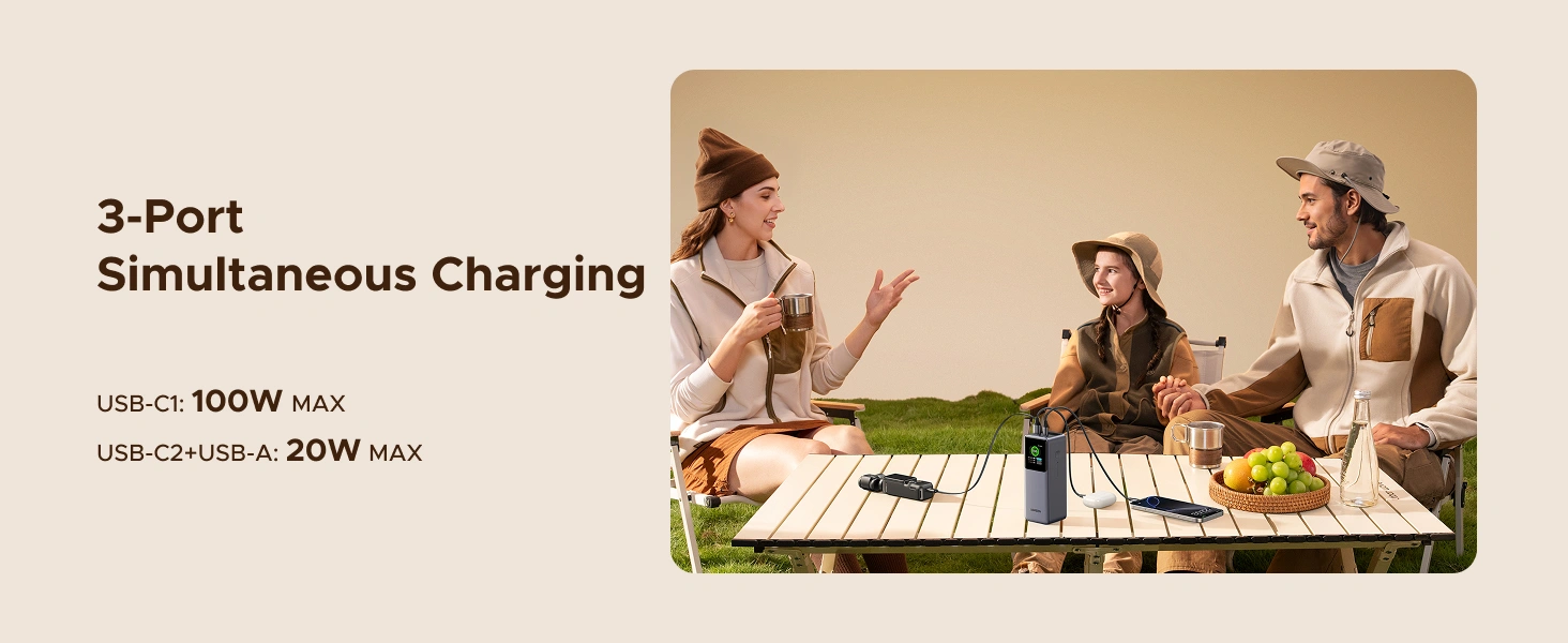 UGREEN Nexode 20000mAh 165W Power Bank with Built-in Retractable USB-C Cable for Laptop and Phone Fast Charging
