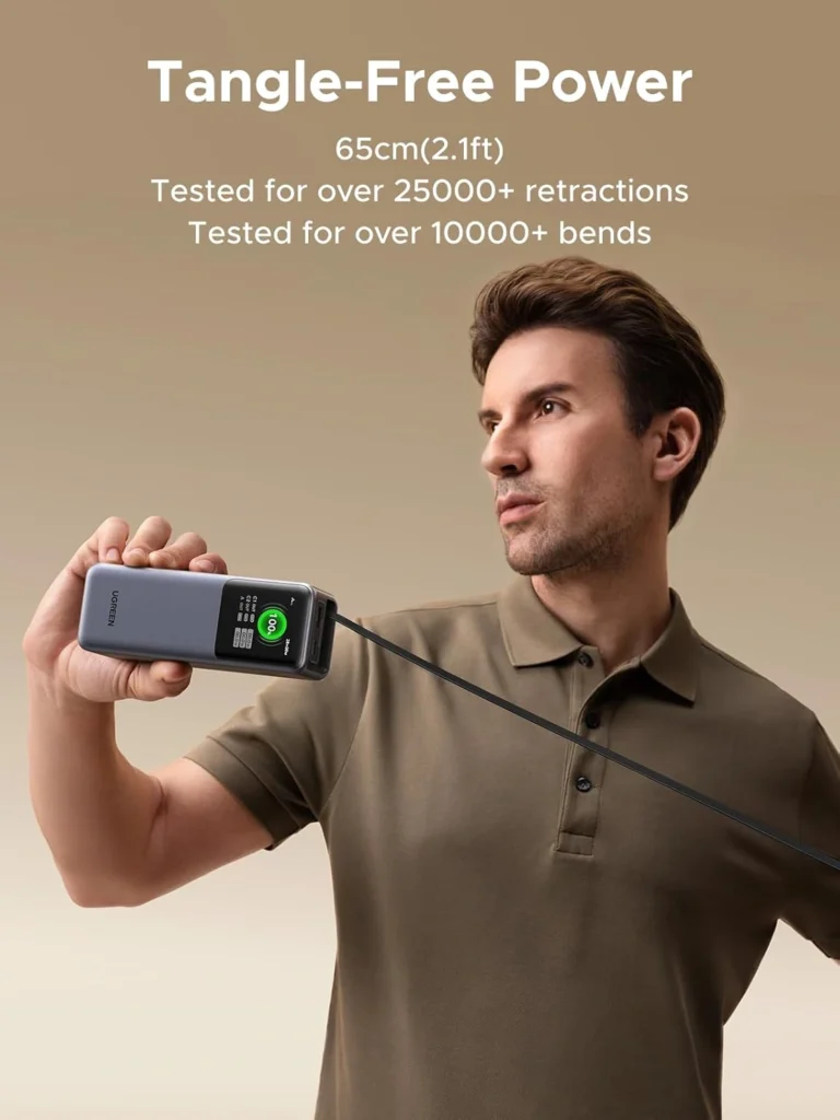 UGREEN Nexode 20000mAh 165W Power Bank with Built-in Retractable USB-C Cable for Laptop and Phone Fast Charging