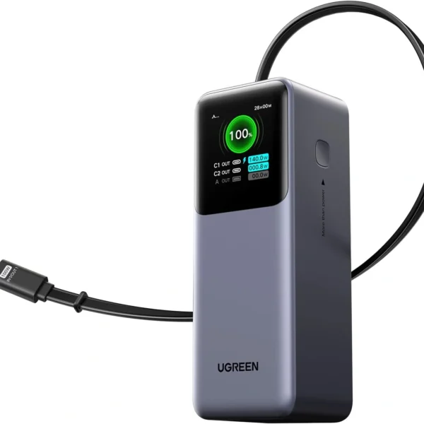 UGREEN Nexode 20000mAh 165W Power Bank with Built-in Retractable USB-C Cable for Laptop and Phone Fast Charging