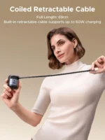 UGREEN Nexode 65W GaN USB C Retractable Charger with built-in cable and 3-port fast charging for iPhone, Samsung, MacBook, Pixel, iPad